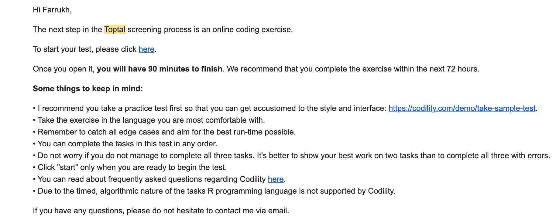 Toptal Recruitment Email